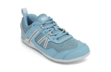 Prio Women's Delphinium Blue Athletic Shoe a light blue body with a light grey sole and huarache strap accents right front view